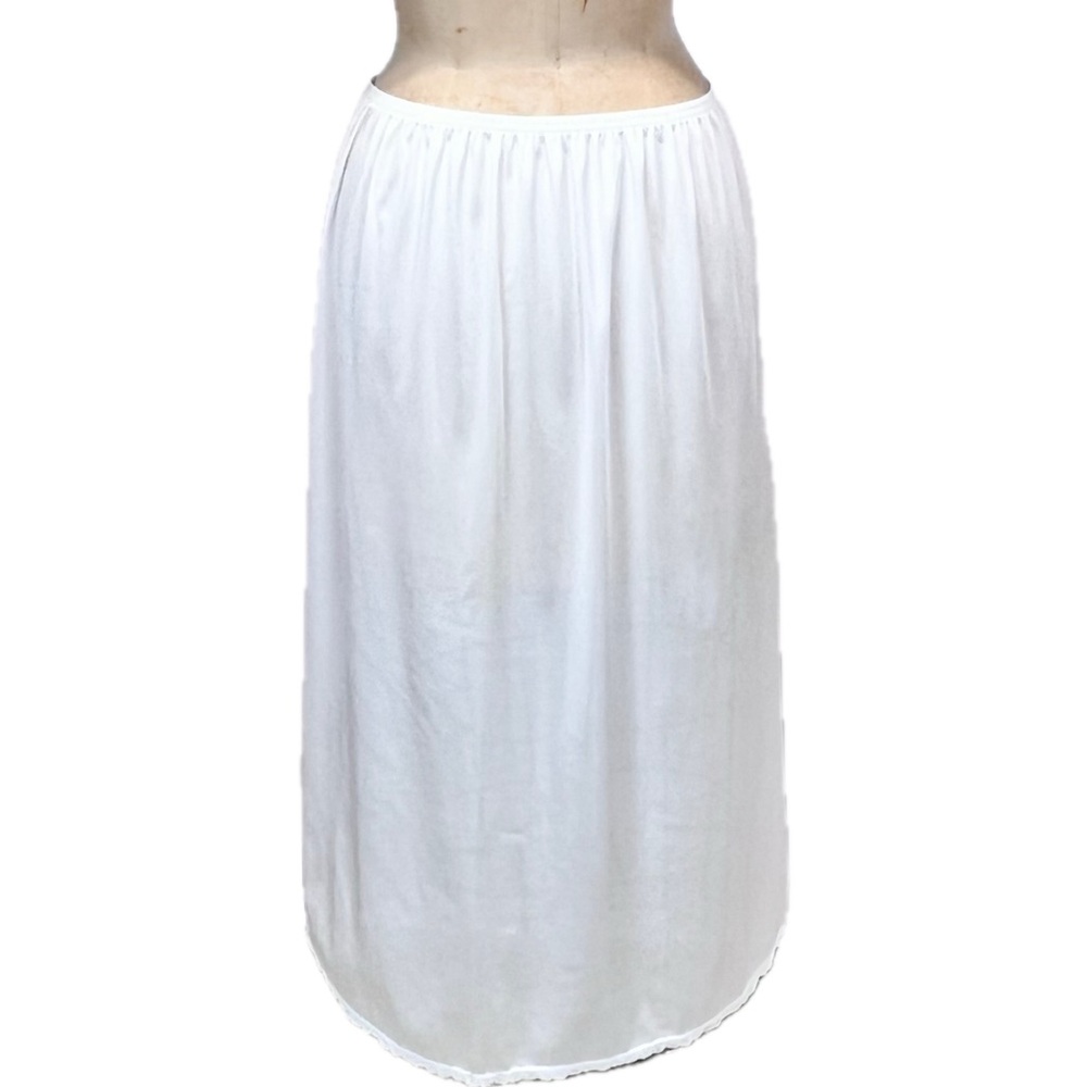 VINTAGE Vassarette white silky half dress slip elastic waist lace trim side slit - Picture 5 of 14